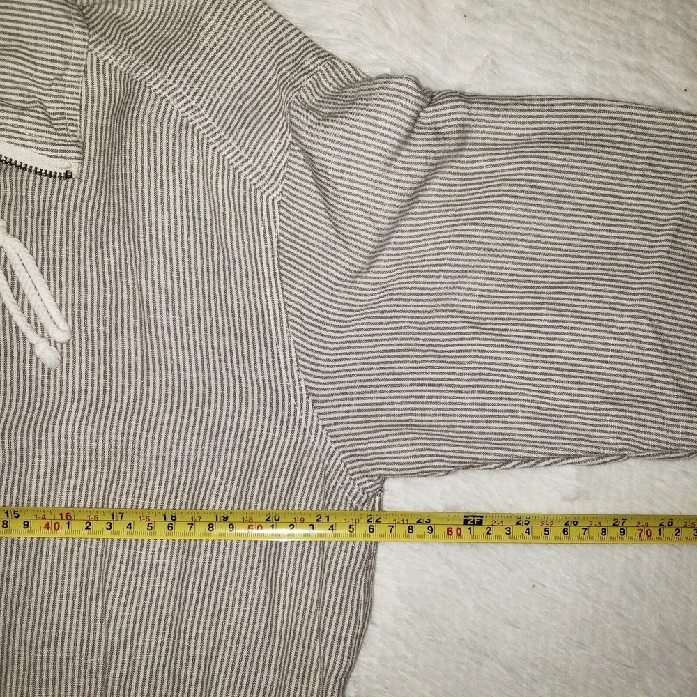 Lucky Brand Sz L Women's Linen Blend Striped Jacket Full Zip Waist Drawstring - Picture 11 of 12